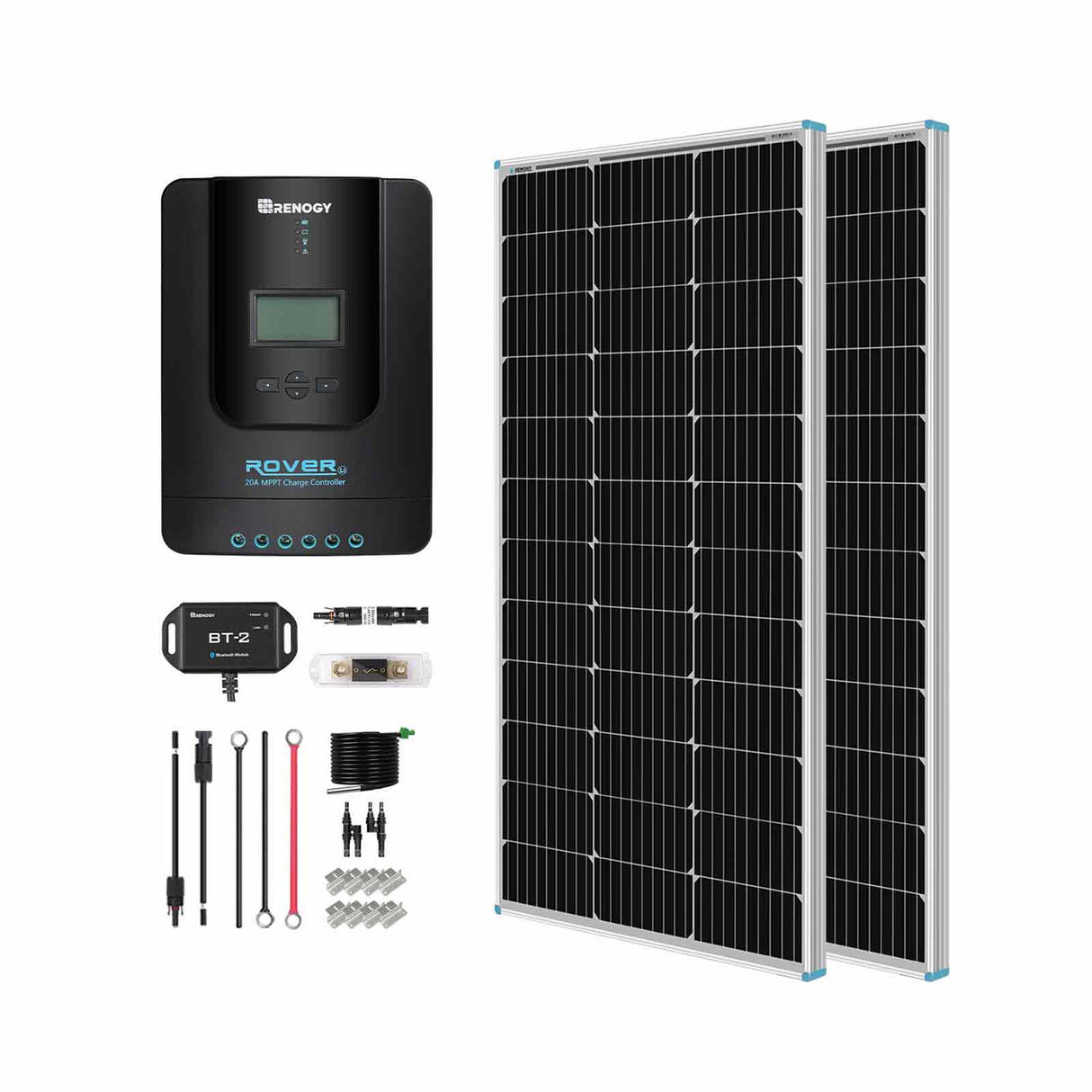 200W 12V/24V Monocrystalline Solar Premium Kit w/Rover 20A Charger Controller