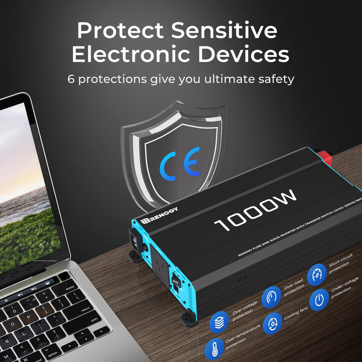 1000W 12V to 230V Pure Sine Wave Inverter Protect Sensitive Electronic Devices