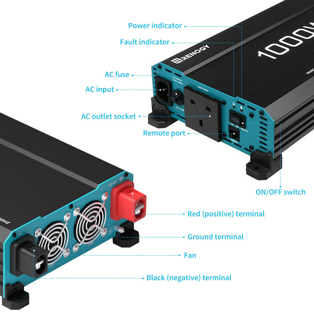 1000W 12V to 230V Pure Sine Wave Inverter (with UPS Function)