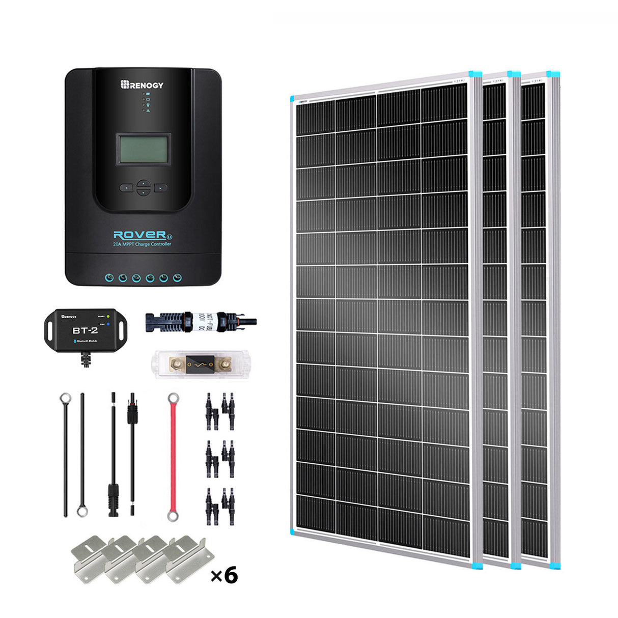 600W 12V/24V Monocrystalline Solar Premium Kit w/Rover 60A Charger Controller