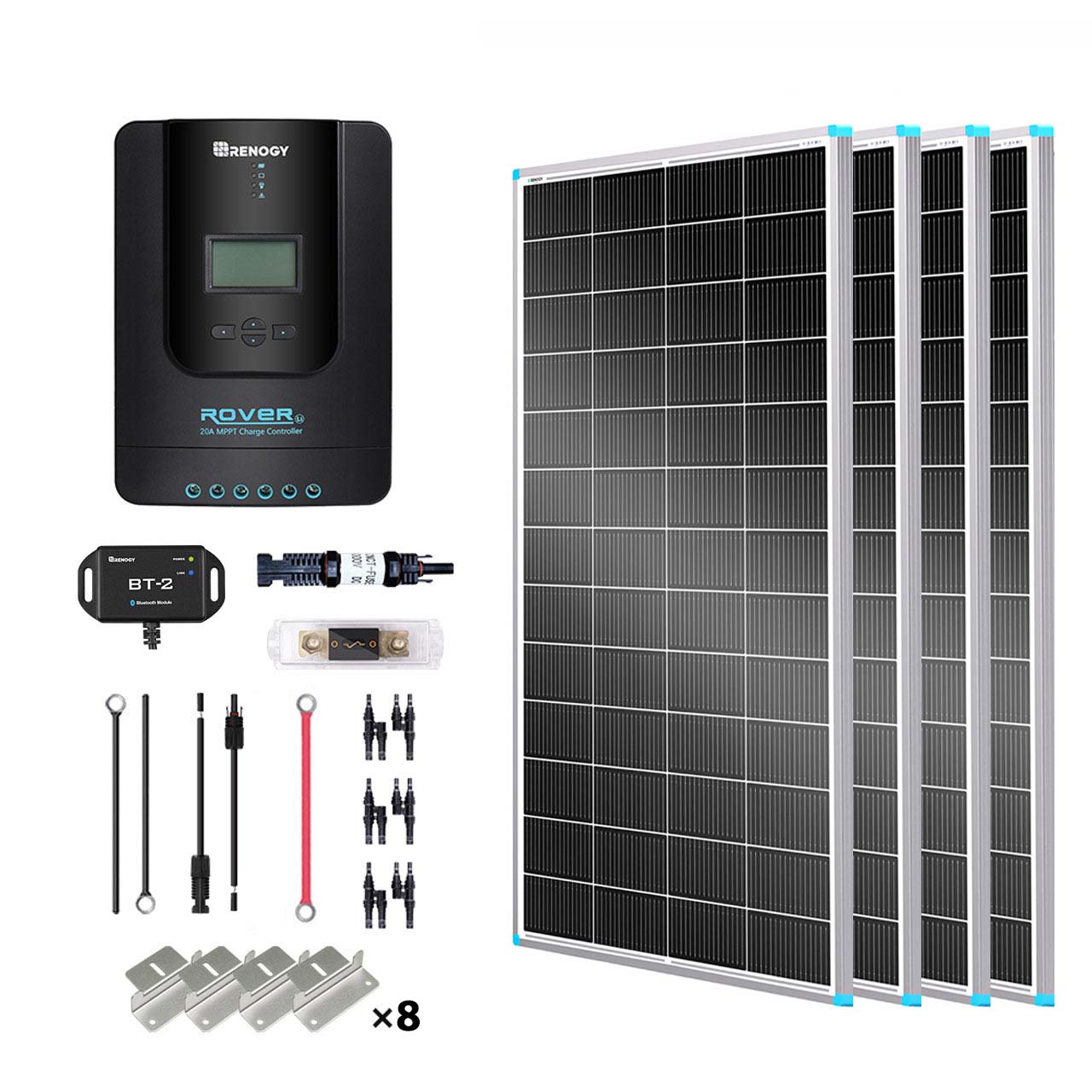 800W 12V/24V Monocrystalline Solar Premium Kit w/Rover 60A Charger Controller