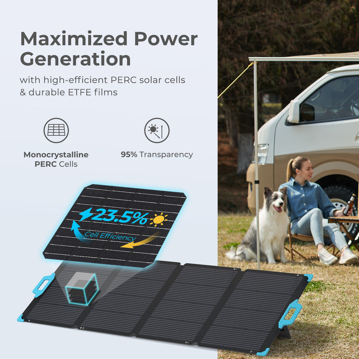 220 Watt 12V Portable Solar Panel for Power Station of 23.5% Efficiency Mono Solar Module