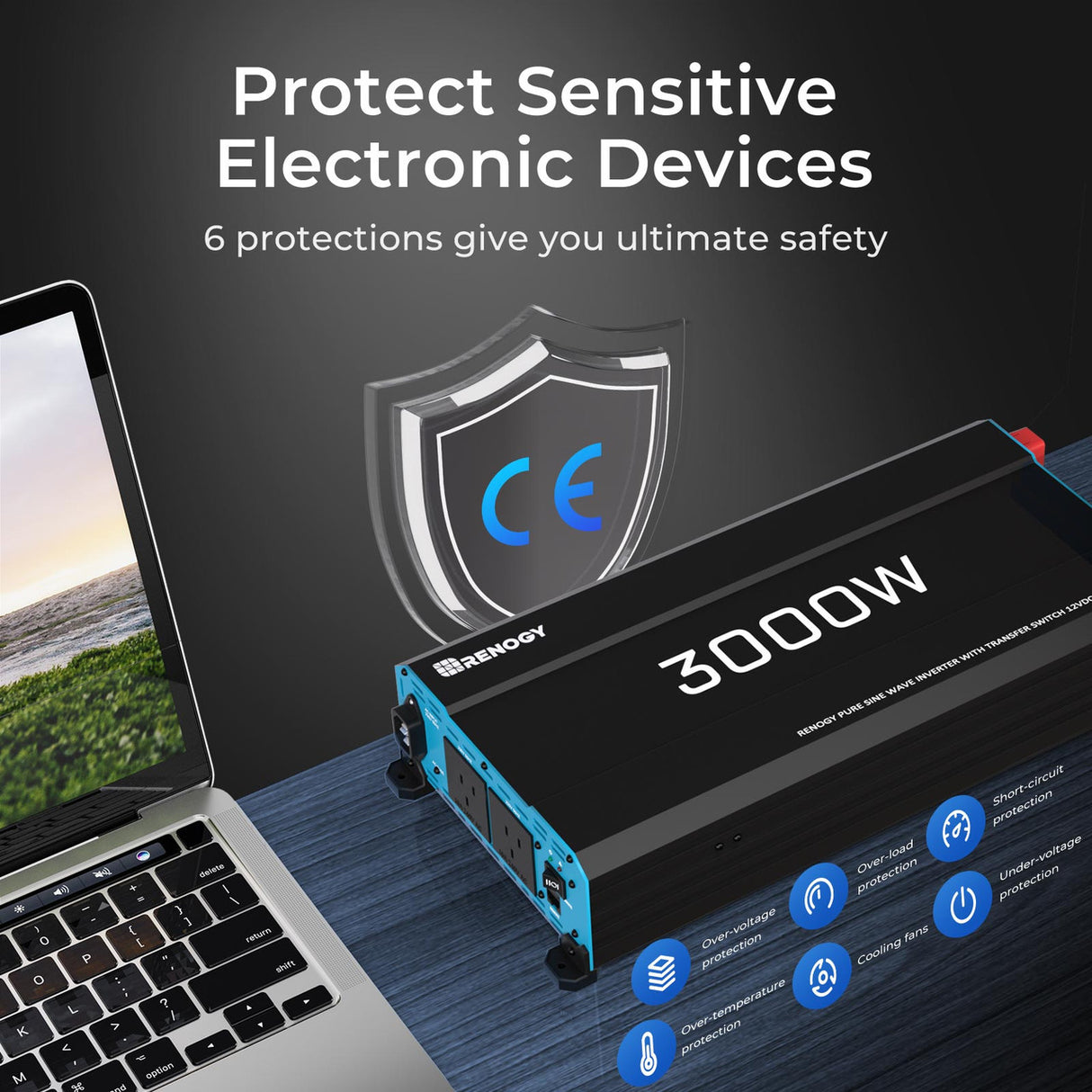 3000W 12V to 230V/240V Pure Sine Wave Inverter With Advanced Pure Sine Wave Technology Protect Sensitive Electronic Devices