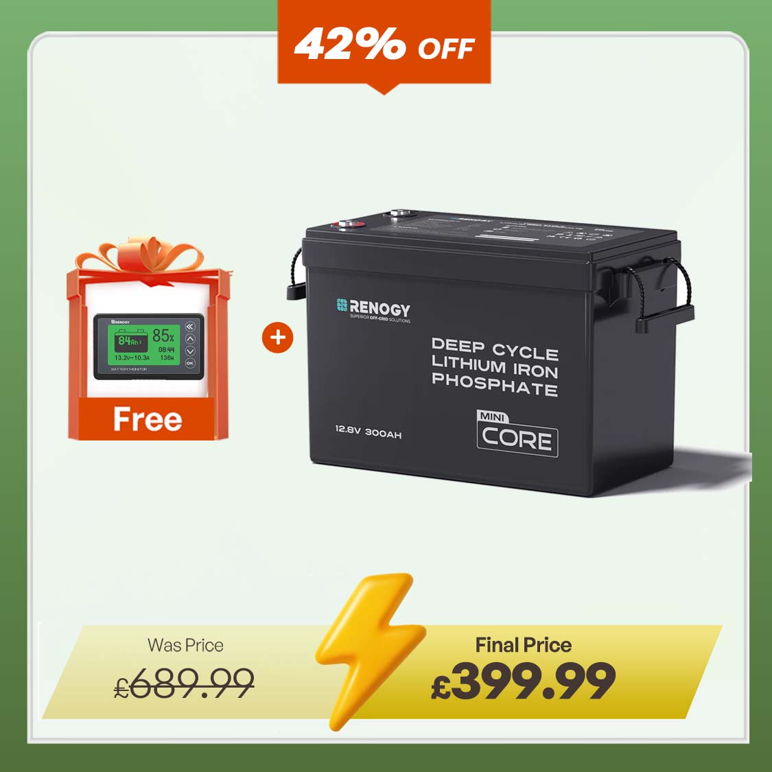 Core Mini - 12.8V 300Ah Lithium Iron Phosphate Battery with 500A Monitor