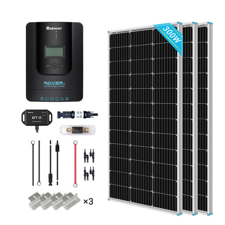 300W/360W 12V/24V Monocrystalline Solar Premium Kit w/Rover 40A Charger Controller