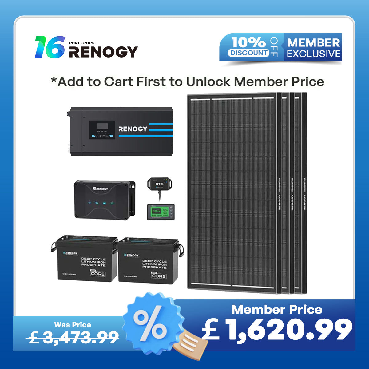 5.12kWh Hybrid Power System | 3000W Inverter Charger, 200Ah LiFePO4 Batteries