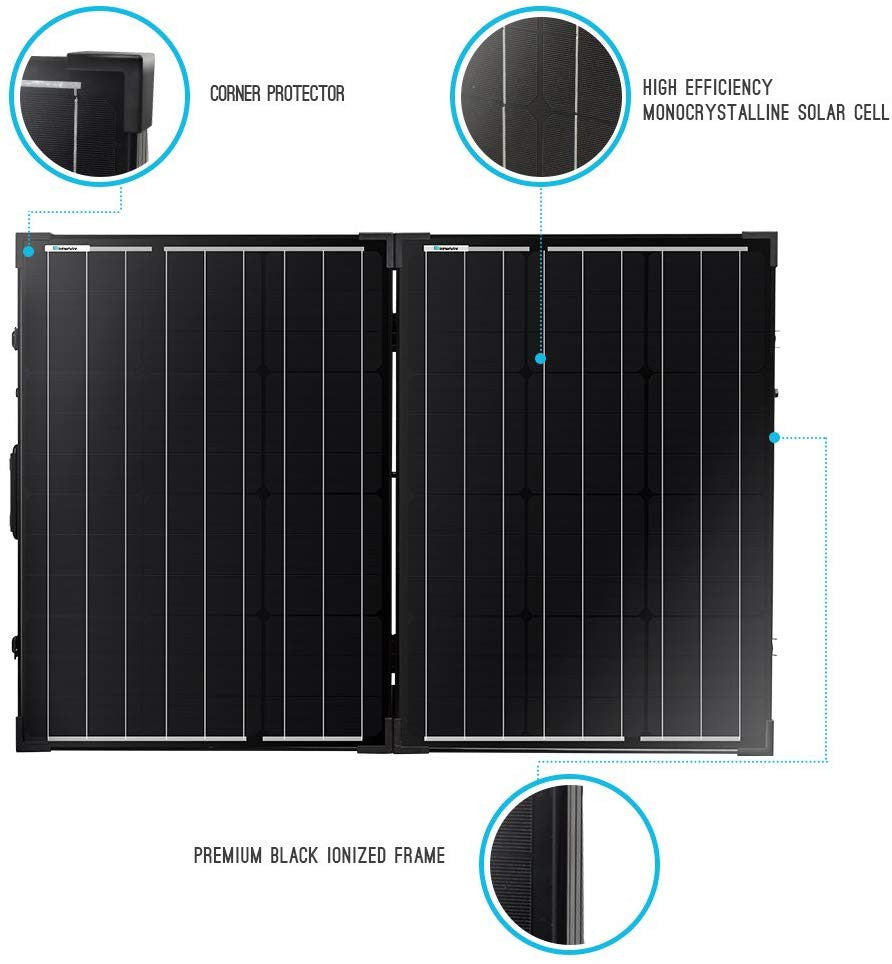 100 Watt 12 Volt Mono Foldable Portable Solar Suitcase with Voyager Waterproof Charge Controller