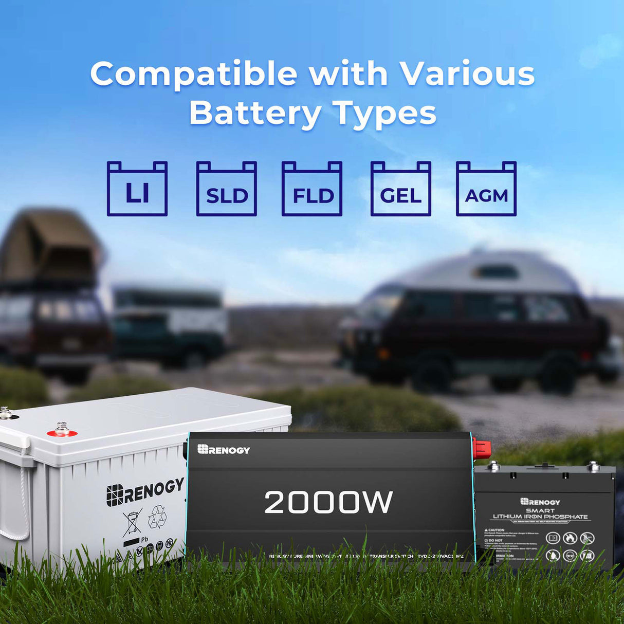 2000W 12V Pure Sine Wave Inverter Compatible with Various Battery Types