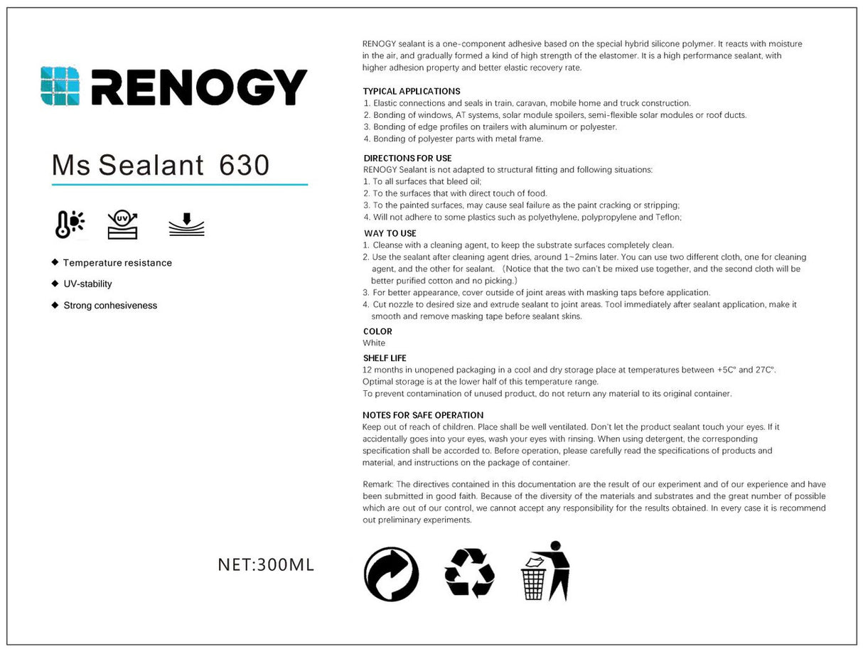 Renogy DEKASYL MS-5 High tack adhesive and sealant for Solar Panel (only glue)