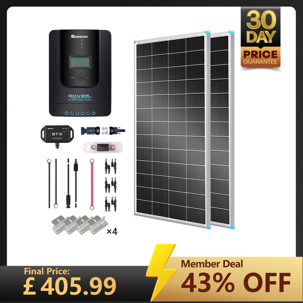 400W 12V/24V Monocrystalline Solar Premium Kit w/Rover 40A Charger Controller
