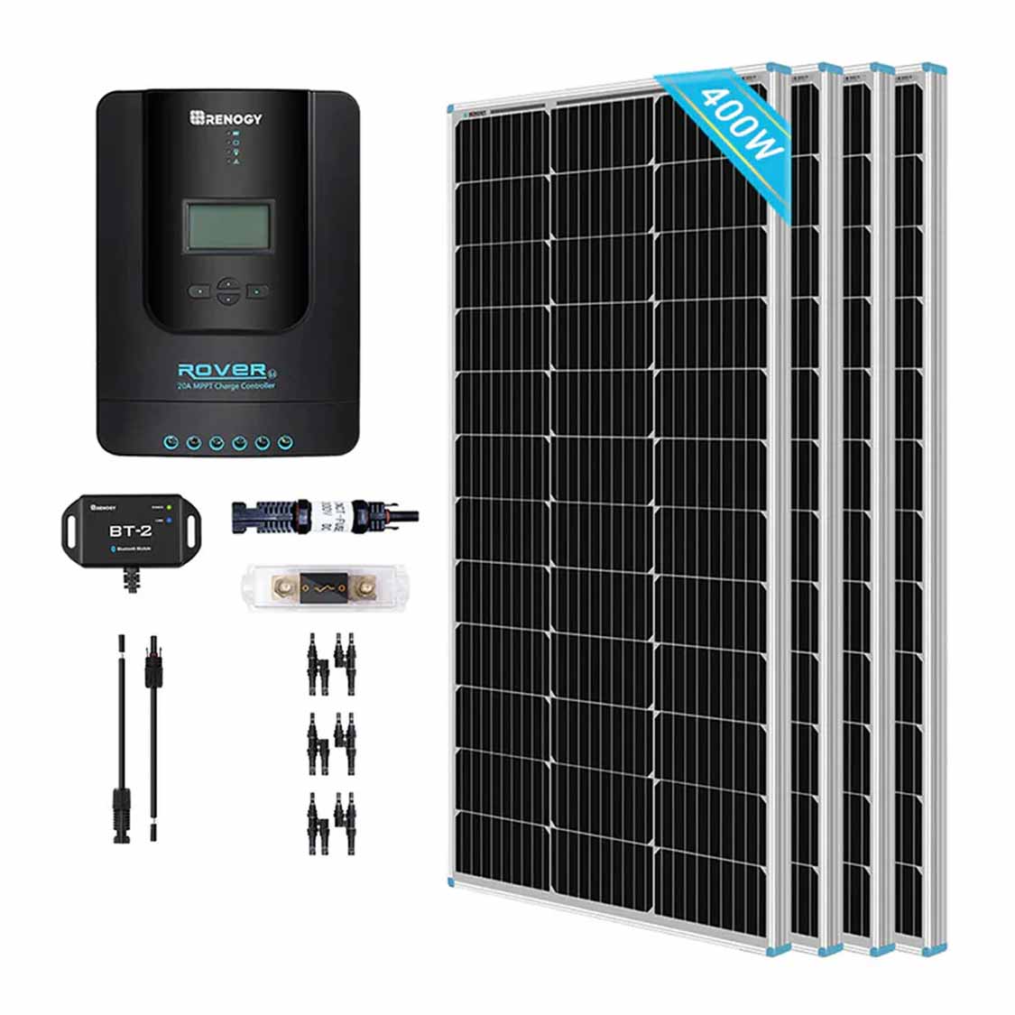 400W 12V/24V Monocrystalline Solar Premium Kit w/Rover 40A Charger Controller