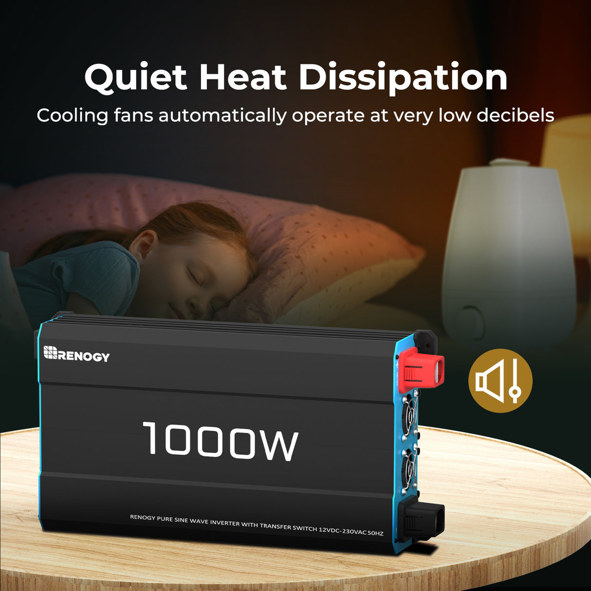 1000W 12V to 230V Pure Sine Wave Inverter With Efficient and Quiet Heat Dissipation