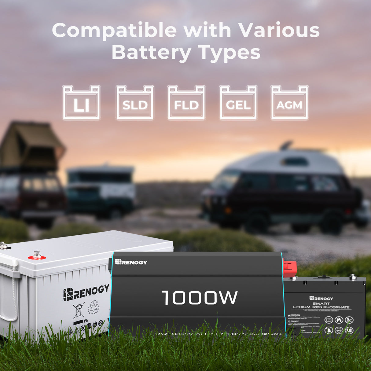 1000W 12V to 230V Pure Sine Wave Inverter Compatible with Various Battery Types