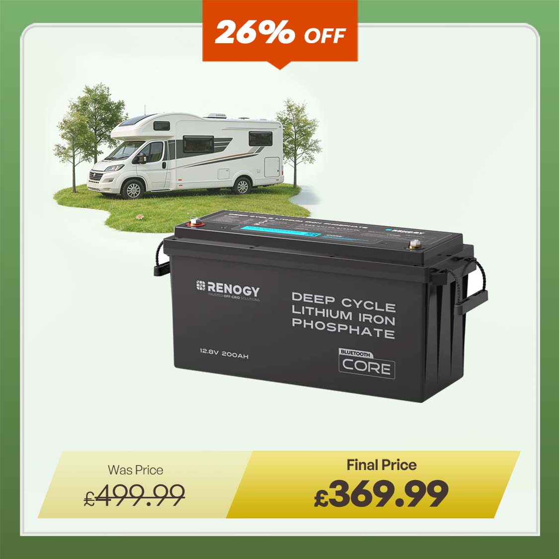 Core - 12V 200Ah Lithium Iron Phosphate Battery w/ Bluetooth