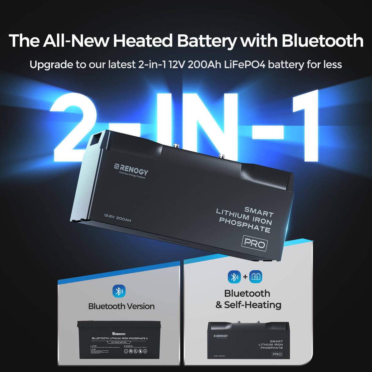 Pro - 12V 200Ah Lithium Iron Phosphate Battery the All-New Heated Battery with Bluetooth