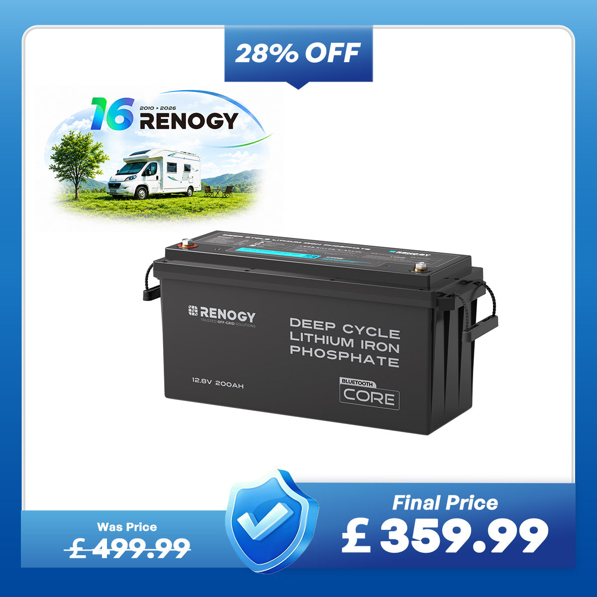 Core - 12V 200Ah Lithium Iron Phosphate Battery w/ Bluetooth