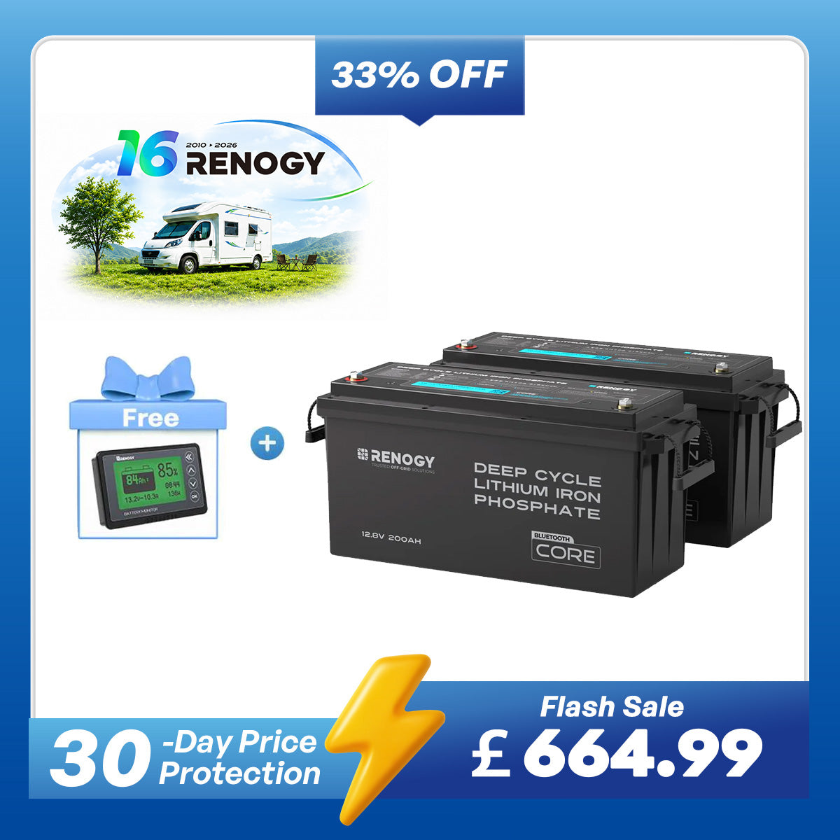 Core - 12V 200Ah Lithium Iron Phosphate Battery w/ Bluetooth