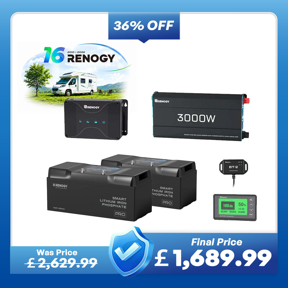 5.12Kwh Caravan Power System | 3000W inverter, 50A Battery Charger