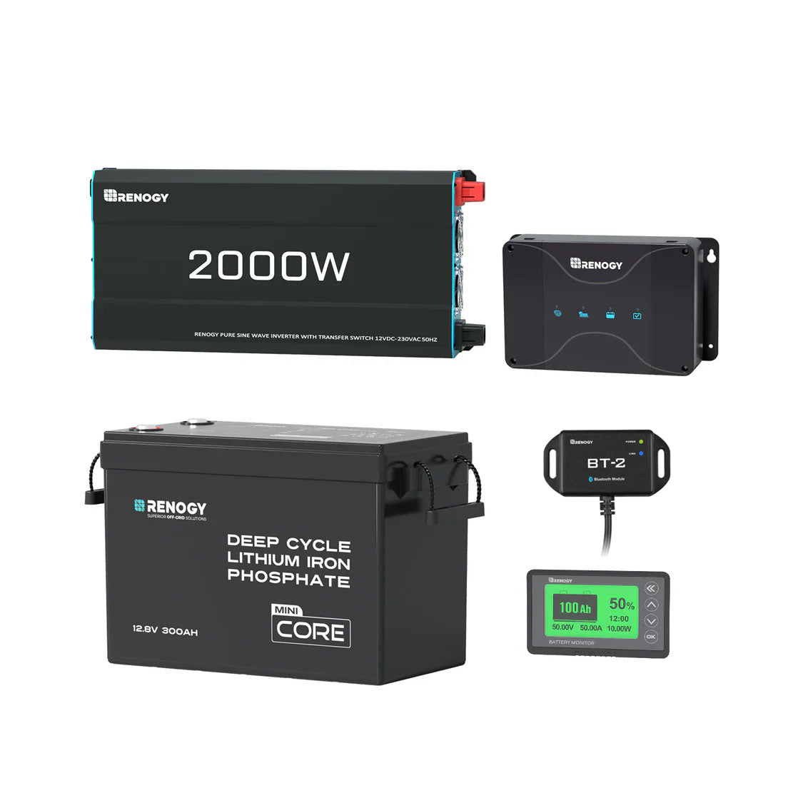 3.84kWh Motorhome Power Kit | 300Ah LiFePO4 Battery, 2000W Inverter