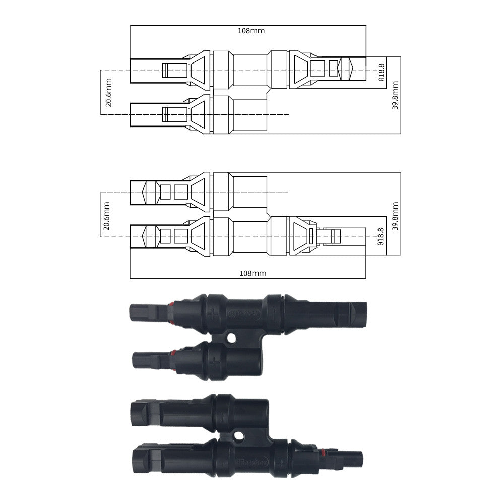 2 to 1 Solar Branch Connectors MMF+FFM Pair
