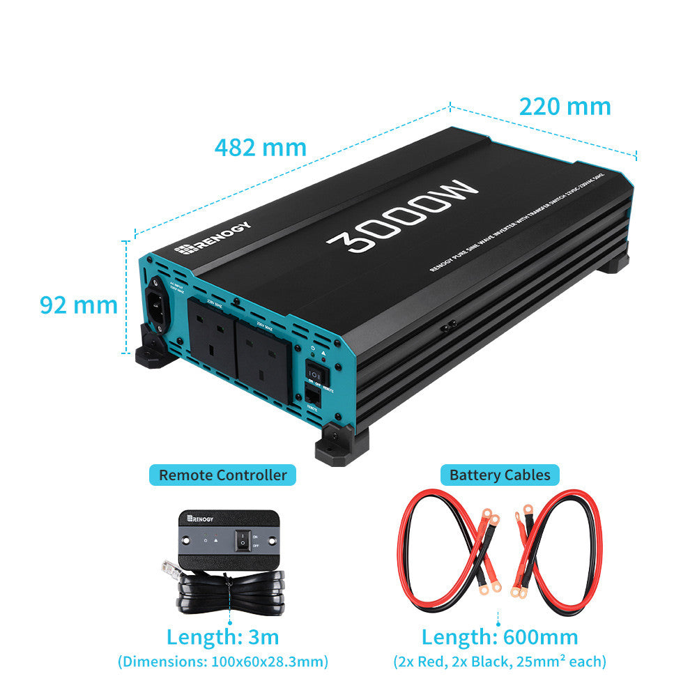 3000W 12V to 230V/240V Pure Sine Wave Inverter With English Standard Socket (with UPS Function)