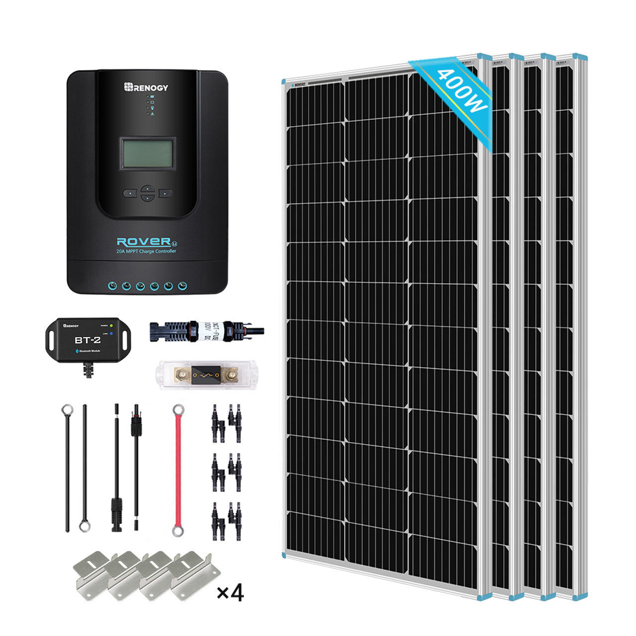 400W 12V/24V Monocrystalline Solar Premium Kit w/Rover 40A Charger Controller