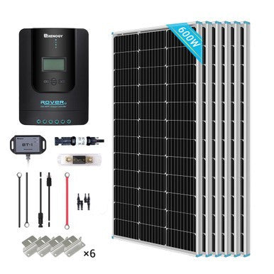 600W 12V/24V Monocrystalline Solar Premium Kit w/Rover 60A Charger Controller
