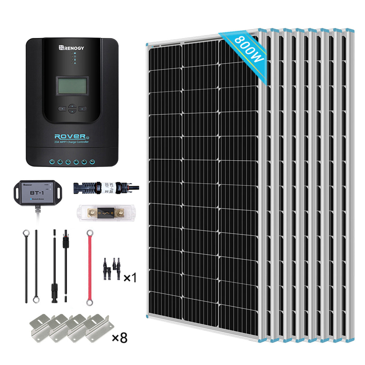 800W 12V/24V Monocrystalline Solar Premium Kit w/Rover 60A Charger Controller