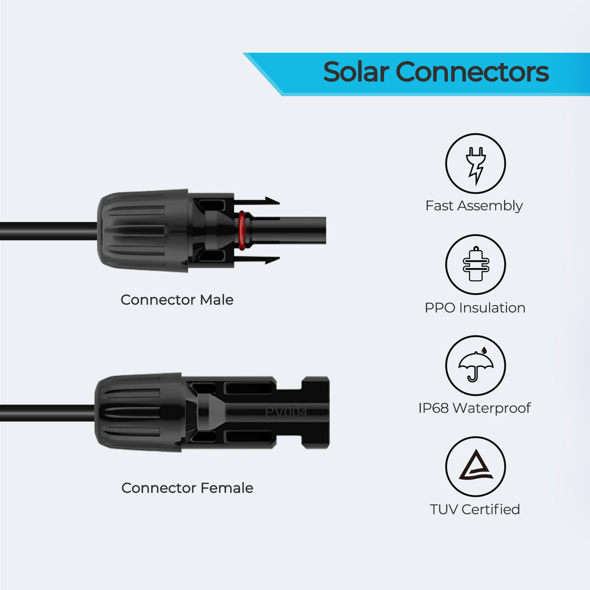 10Ft 16AWG Solar Connector to 5.5x2.1mm DC Connector Adapter Cable