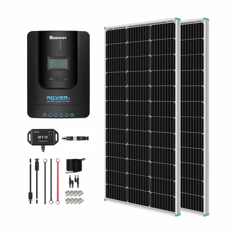 200W 12V/24V Monocrystalline Solar Premium Kit w/Rover 20A Charger Controller