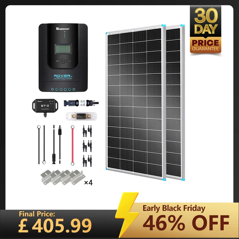 400W 12V/24V Monocrystalline Solar Premium Kit w/Rover 40A Charger Controller