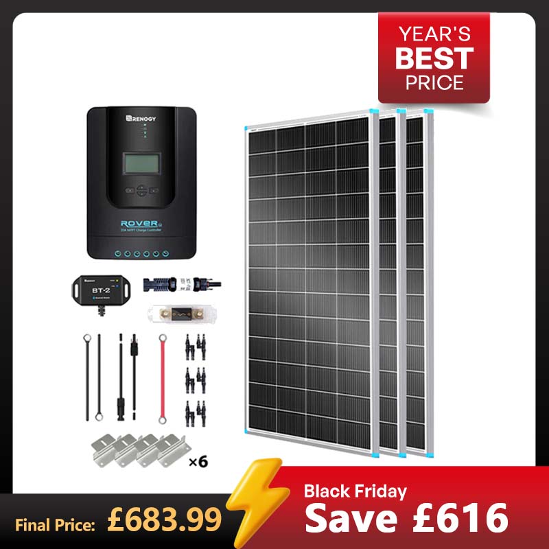 600W 12V/24V Monocrystalline Solar Premium Kit w/Rover 60A Charger Controller