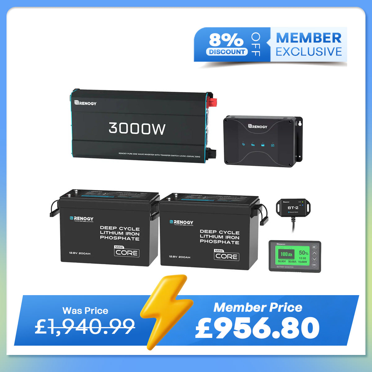 5.12kWh Power System | 200Ah LiFePO4 Batteries, 3000W Inverter