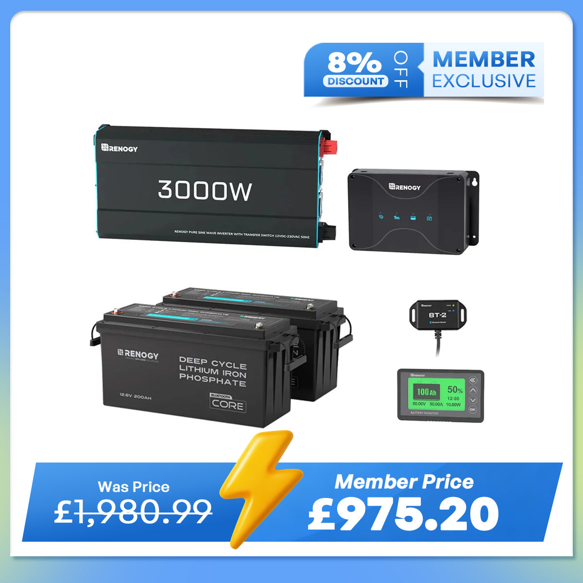 5.12kWh Power System | 200Ah LiFePO4 Batteries, 3000W Inverter