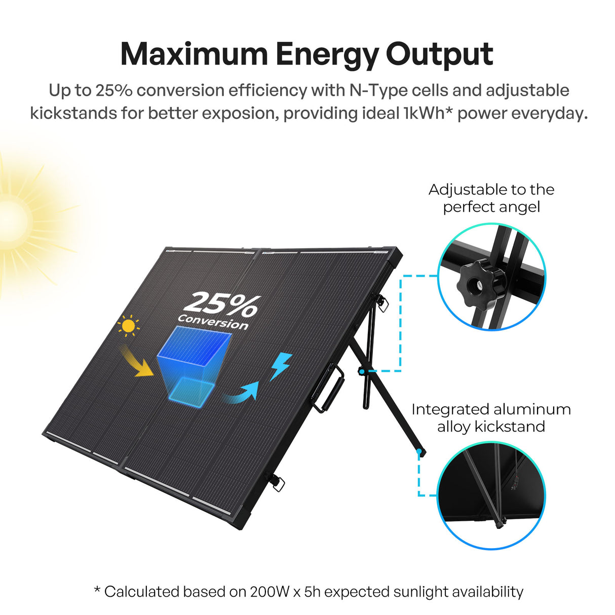 200W 12V N-Type Portable Solar Panel Suitcase Kit with 20A PWM Controller