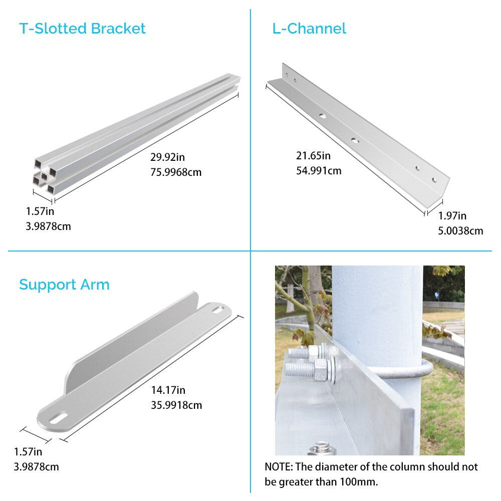 Single Side 27.4in Pole Mount Support For Solar Panel