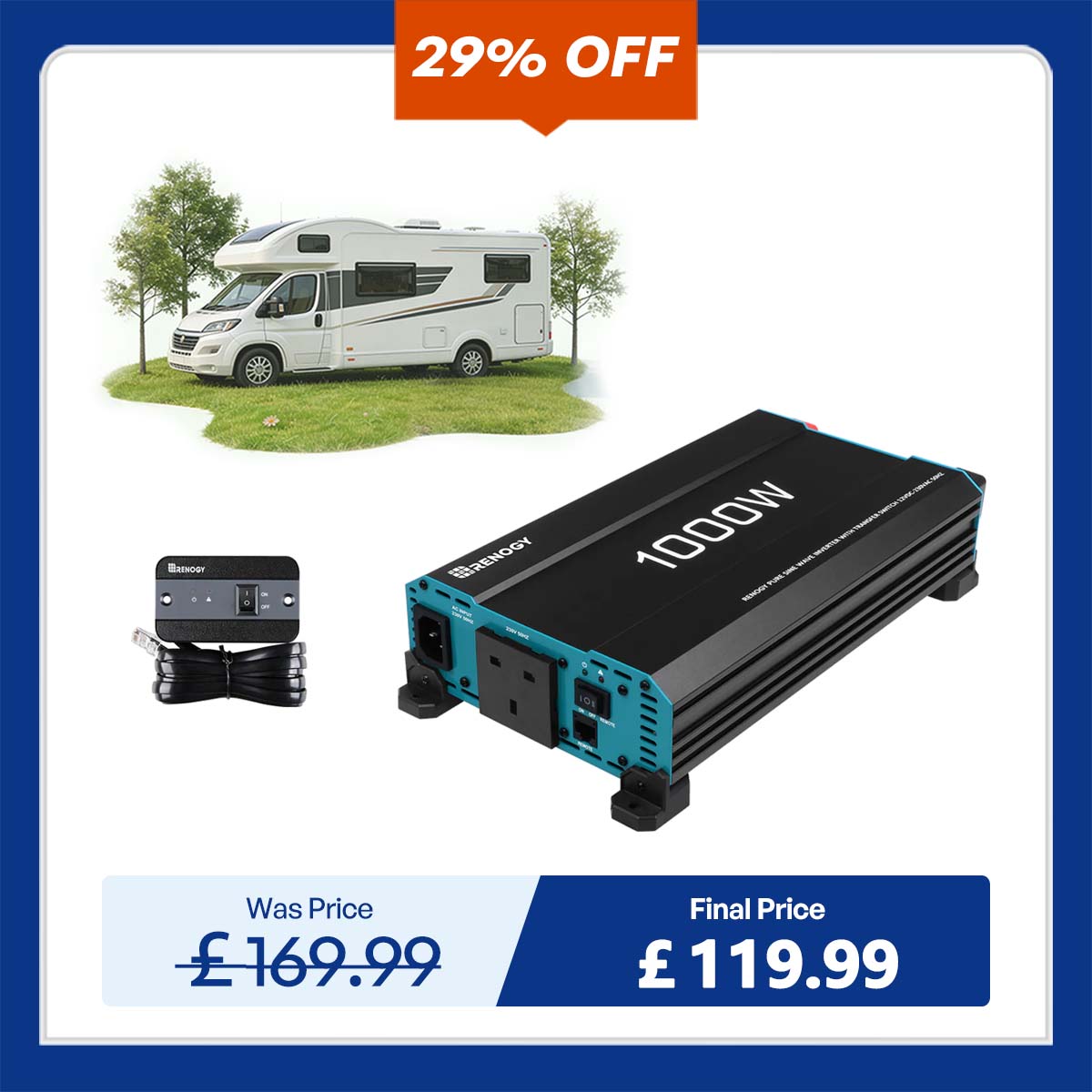 1000W Pure Sine Wave Inverter 12V to 230V with UPS Backup