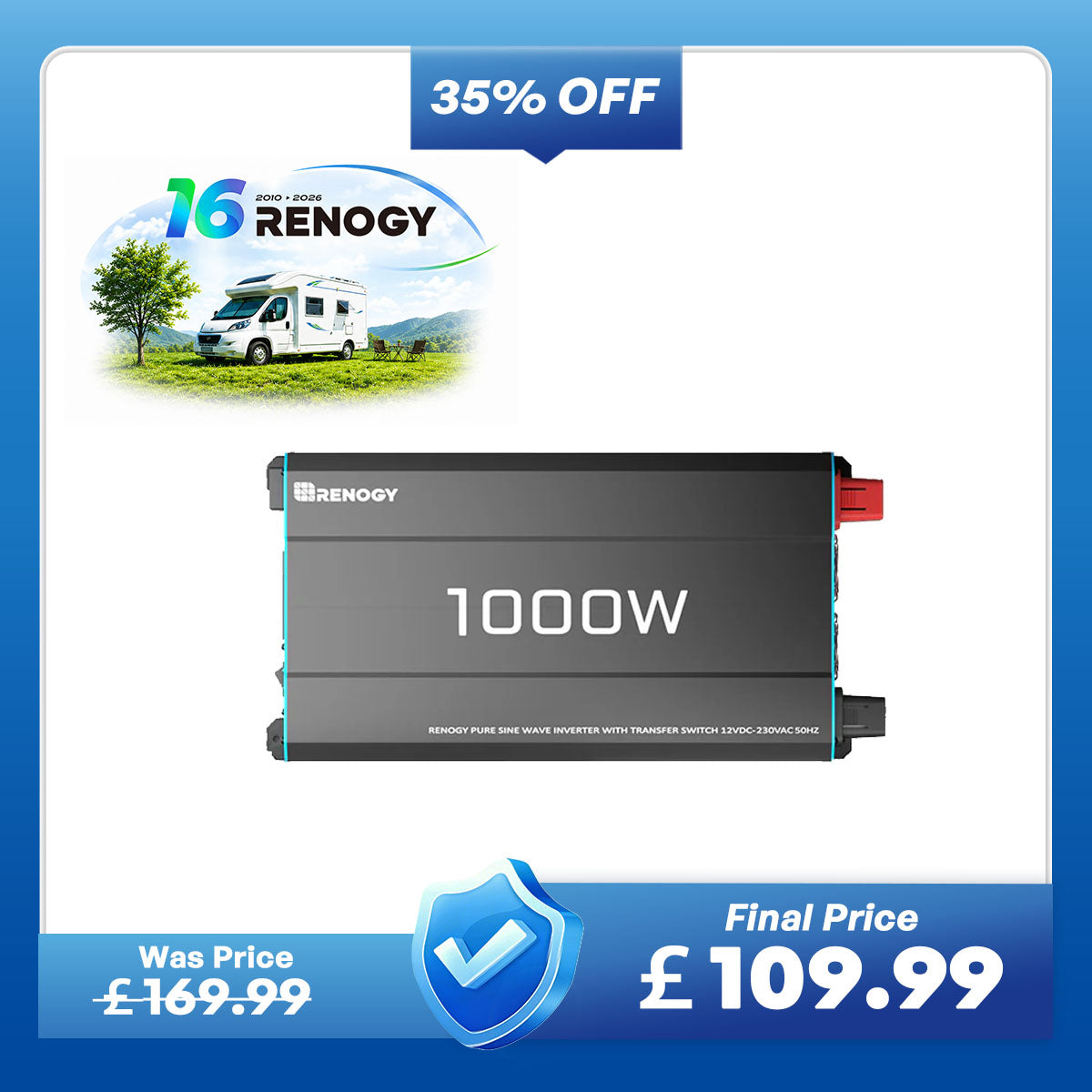 12V 1000W Pure Sine Wave Inverter with UPS Backup