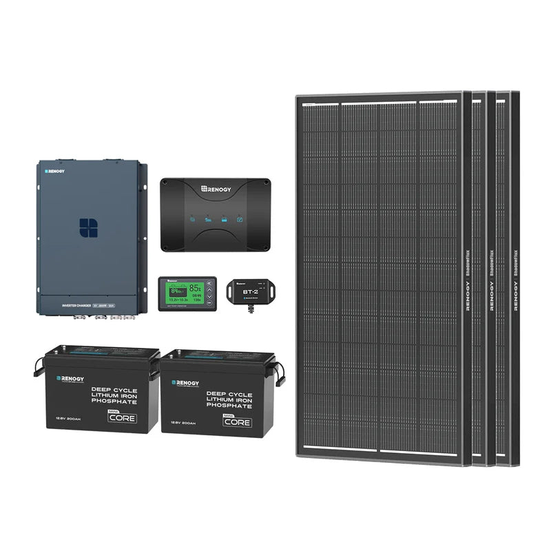5.12kWh Hybrid Power System | 3000W Inverter Charger, 200Ah LiFePO4 Batteries