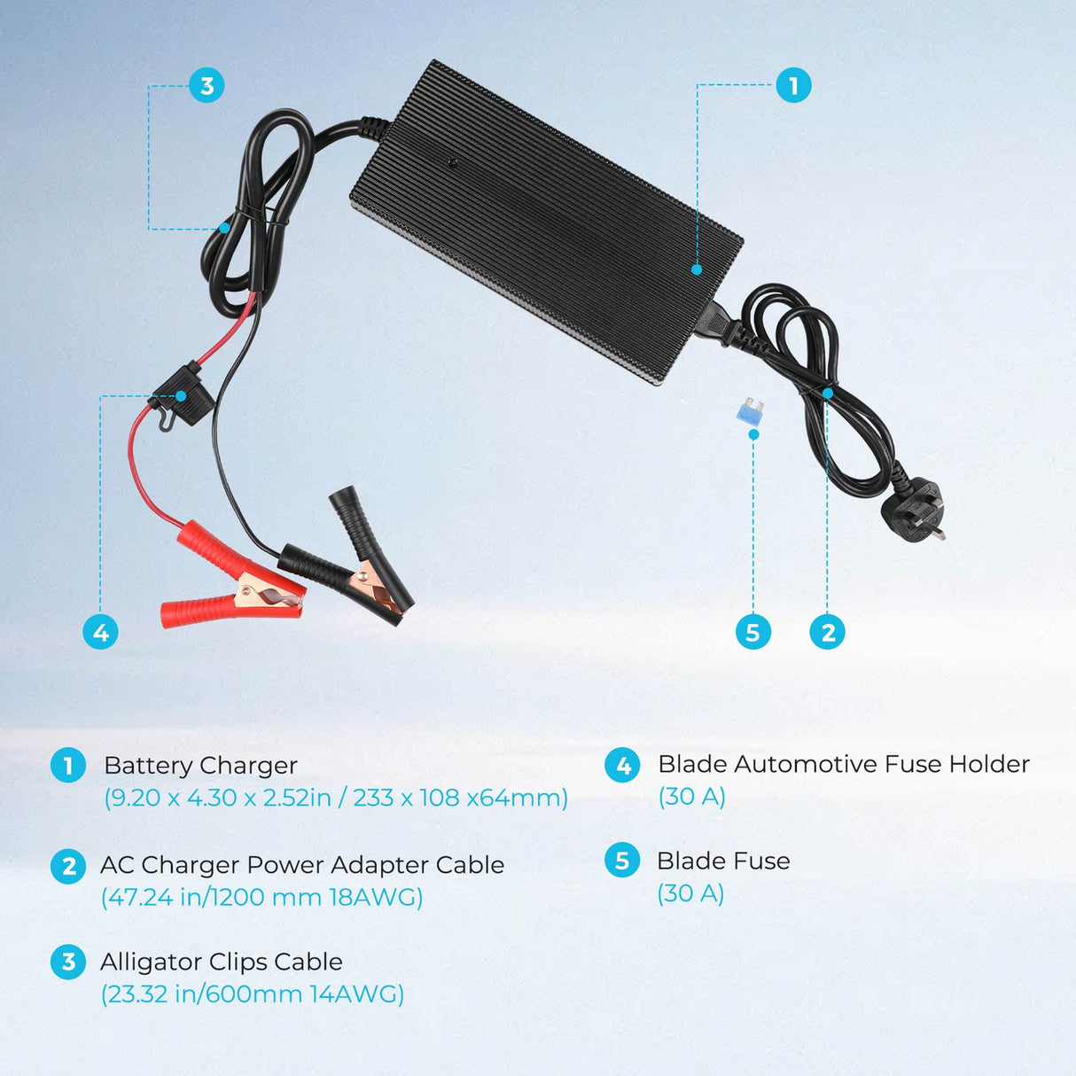 20A AC-to-DC LFP Portable Battery Charger