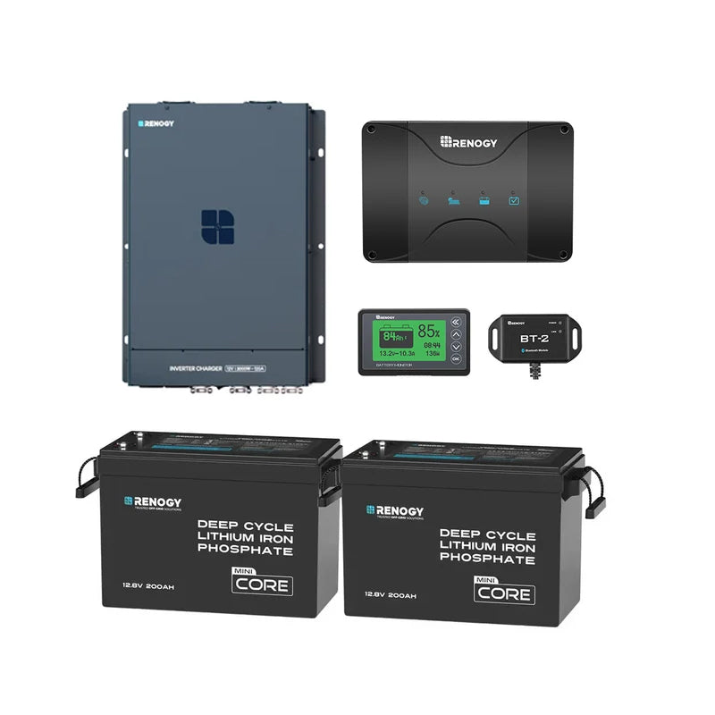 5.12kWh Hybrid Power System | 3000W Inverter Charger, 200Ah LiFePO4 Batteries