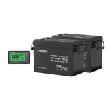 Two Renogy deep cycle lithium iron phosphate batteries on a white background 500Ah Battery Monitor