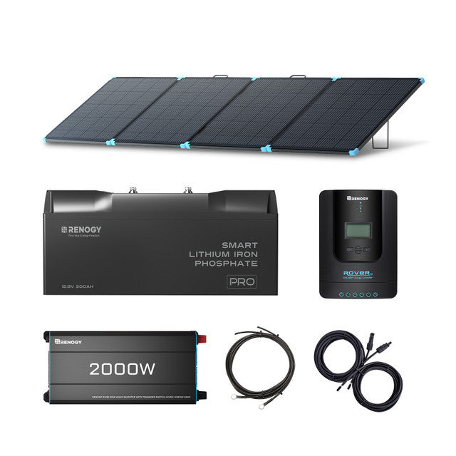 2Kwh Portable Home Backup System 400W Portable Solar Panel 12V 200Ah PRO Lithium Battery 2000W pure sine wave invterter