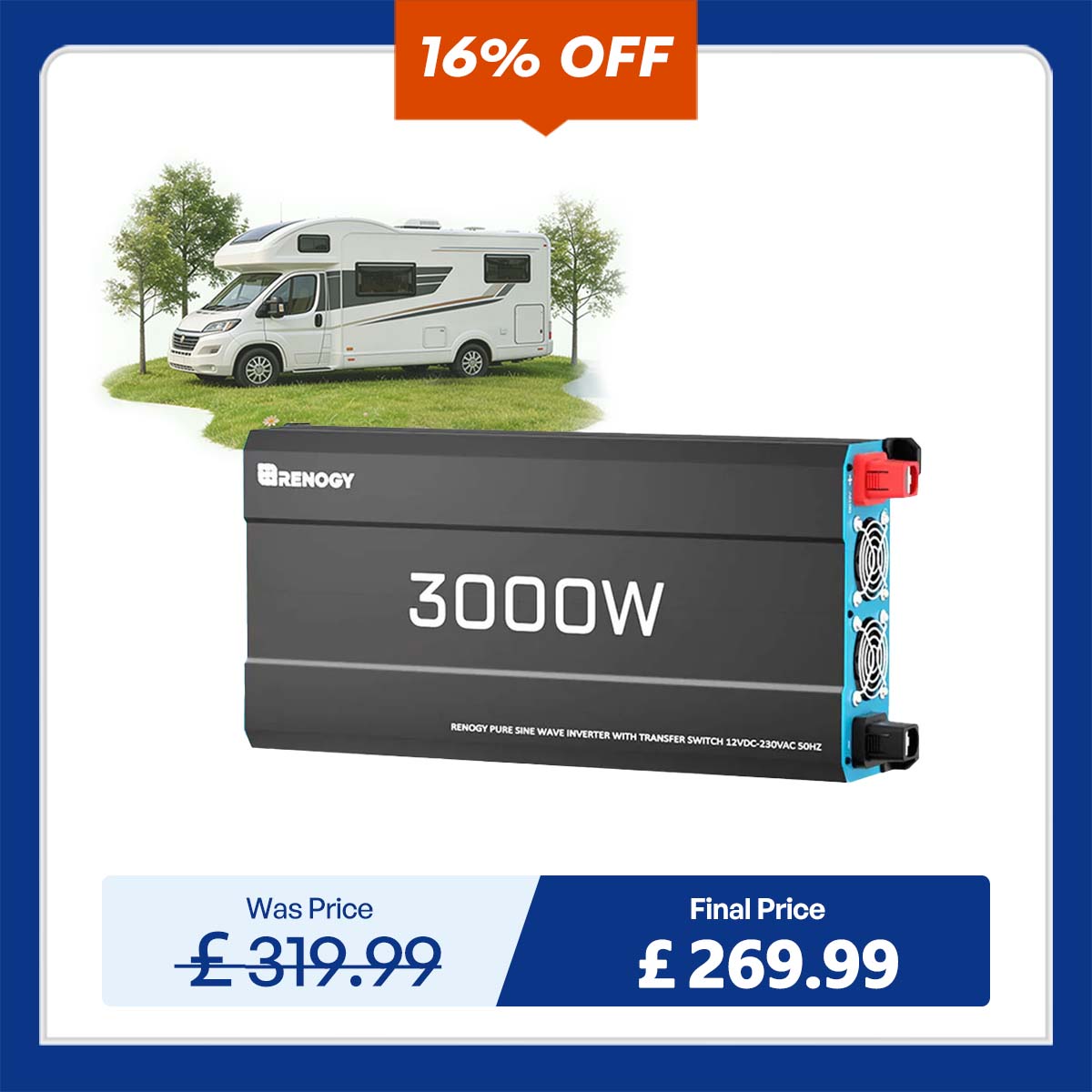 Pure Sine Wave Inverter 12V to 230V with UPS Backup 1000W / 2000W / 3000W