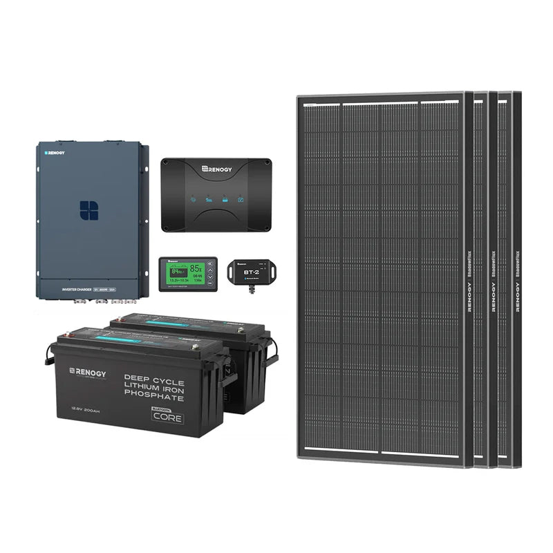 5.12kWh Hybrid Power System | 3000W Inverter Charger, 200Ah LiFePO4 Batteries
