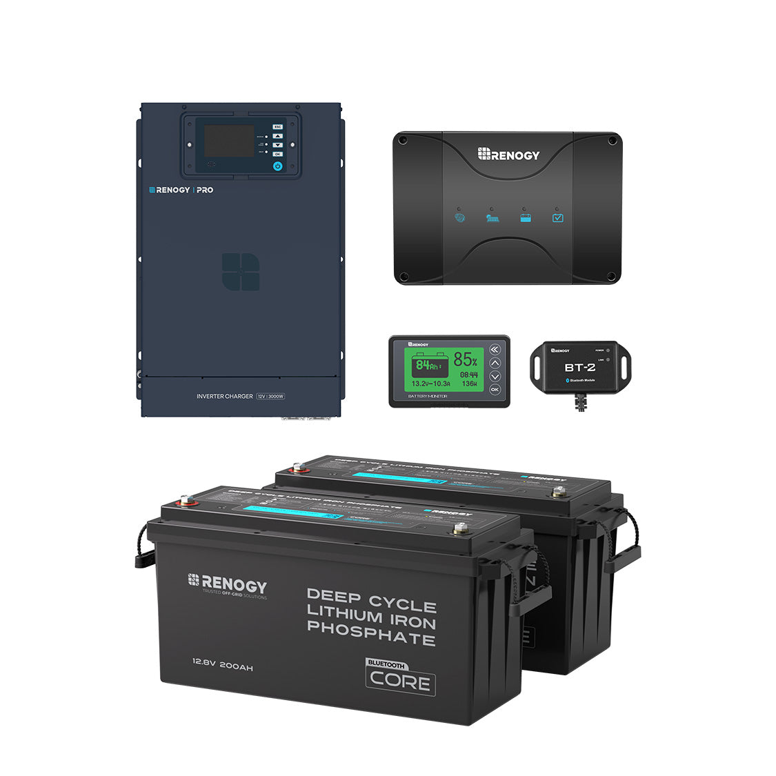 5.12kWh Hybrid Power System | 3000W Inverter Charger, 200Ah LiFePO4 Batteries