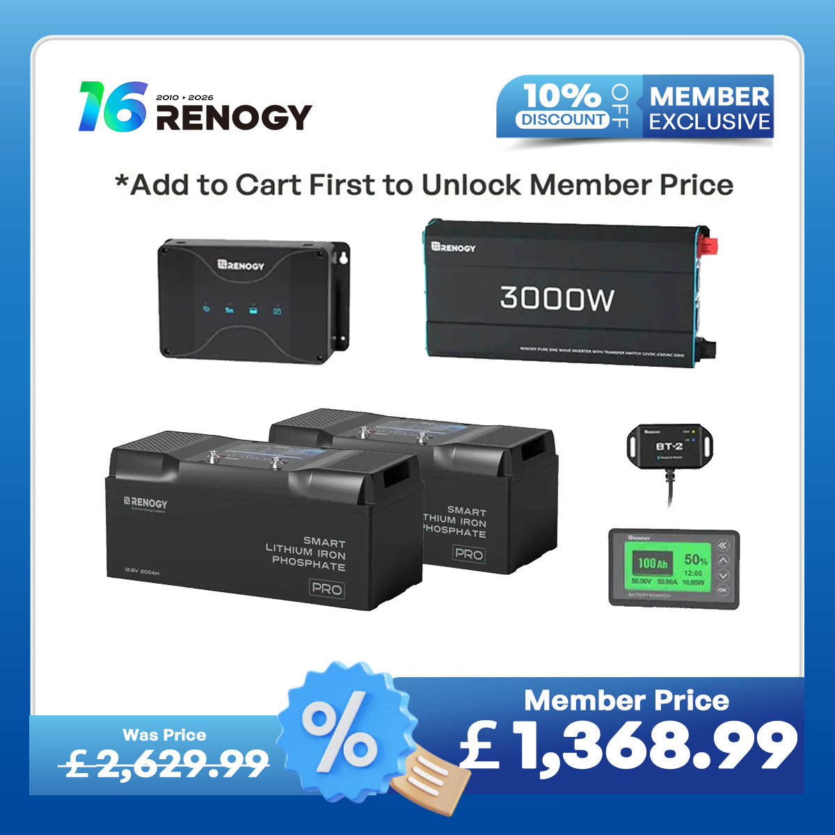 5.12Kwh Caravan Power System | 200Ah LiFePO4 Batteries w/Bluetooth, 3000W inverter