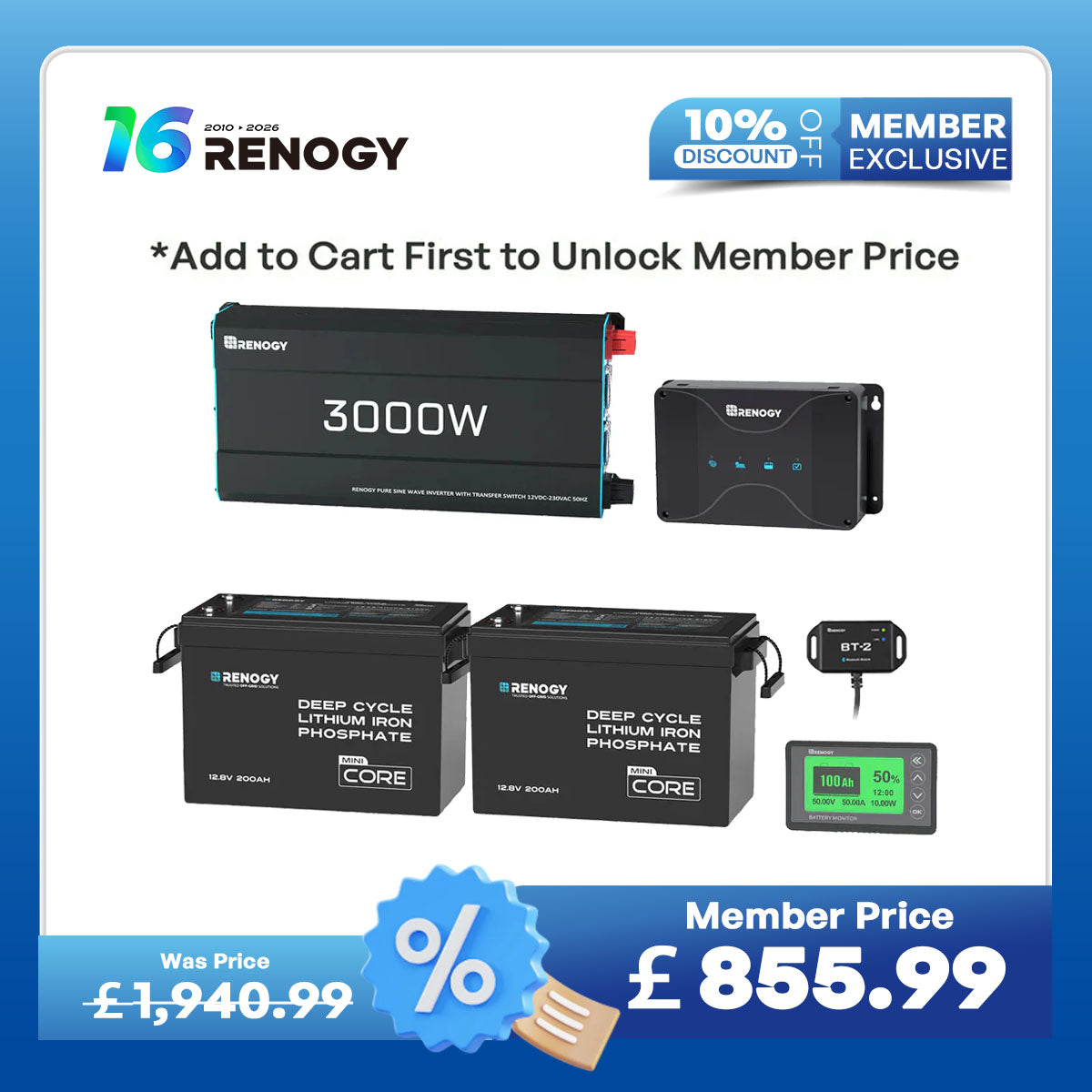 5.12kWh Power System | 200Ah LiFePO4 Batteries, 3000W Inverter