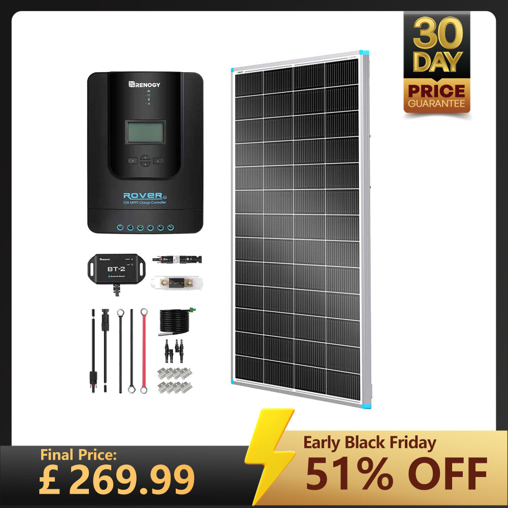 200W 12V/24V Monocrystalline Solar Premium Kit w/Rover 20A Charger Controller