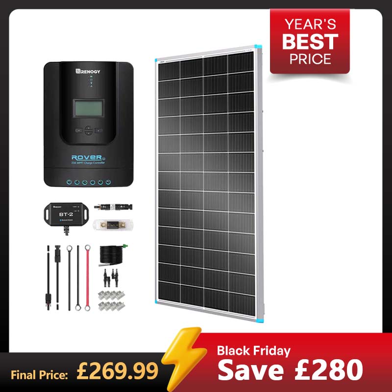 200W 12V/24V Monocrystalline Solar Premium Kit w/Rover 20A Charger Controller